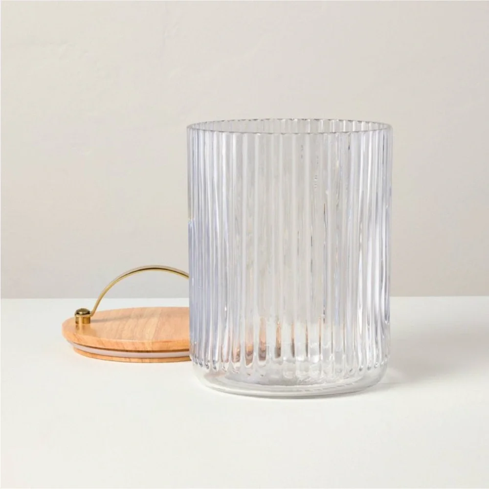 53oz Fluted Glass Storage Canister set with Wood Lid - Hearth & Hand Magnolia